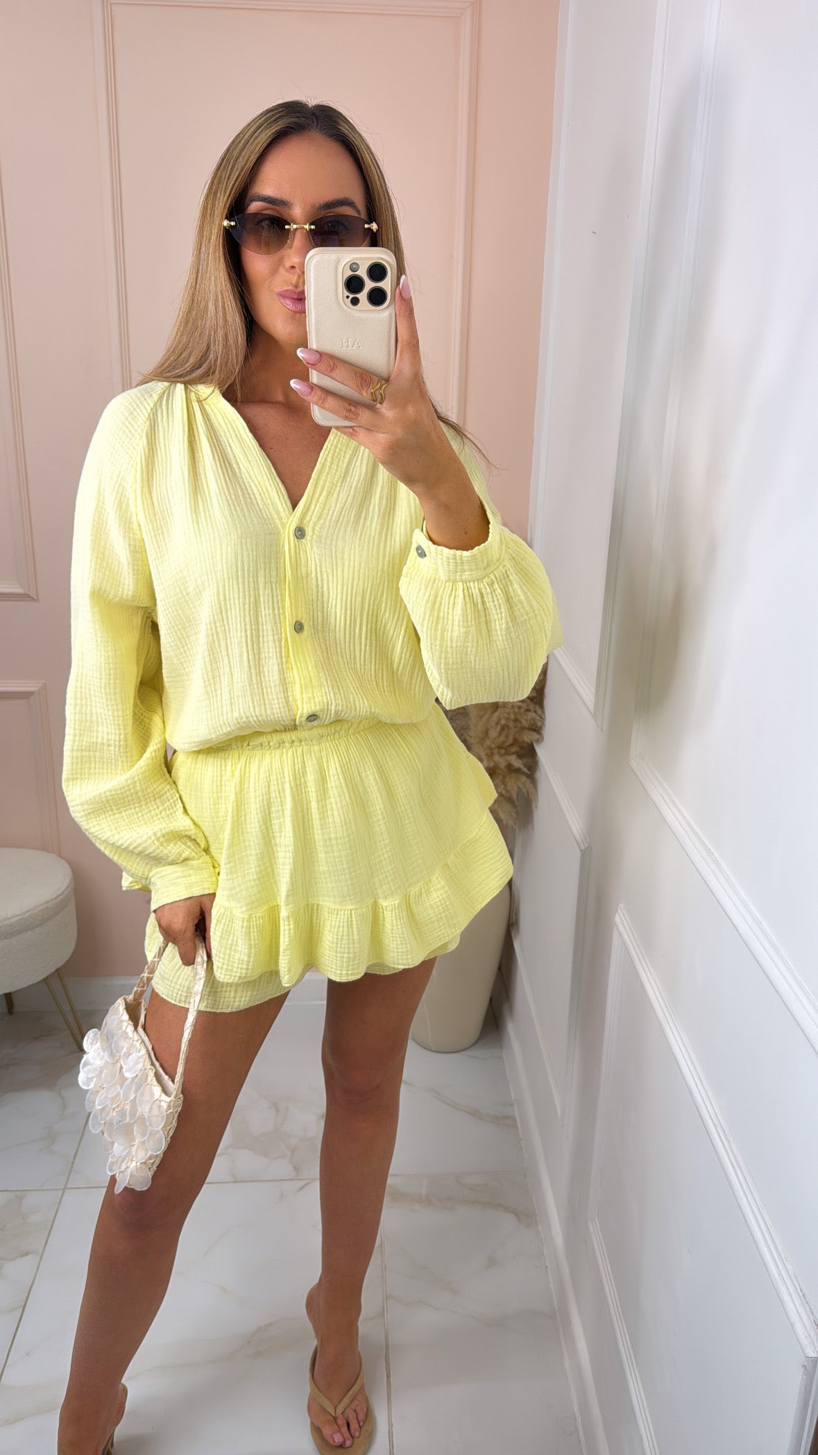 LULU lemon cheesecloth playsuit