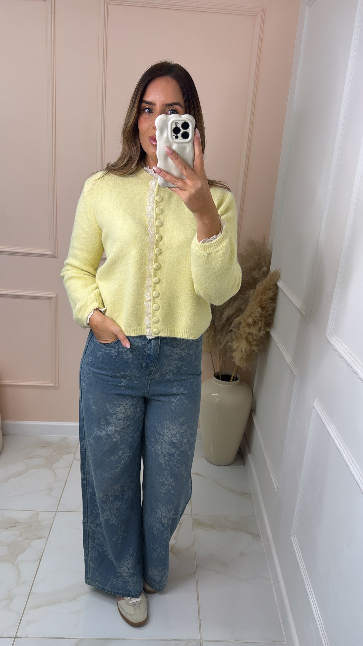 FINLEY lemon broderie trim cardigan