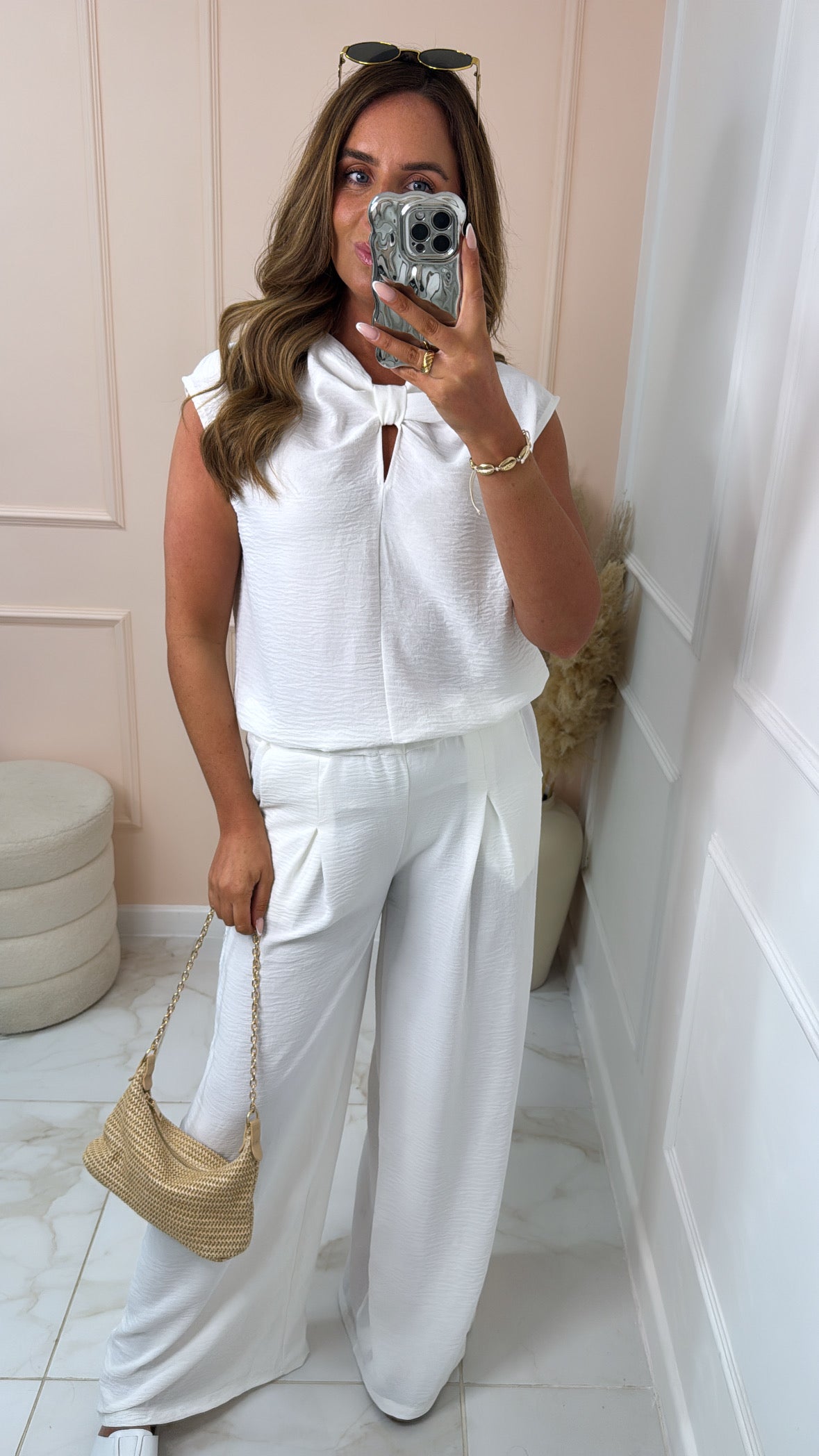 EDEN white cut out detail trouser set