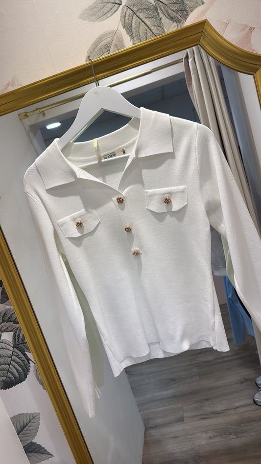 MARTHA white collared fine knit jumper