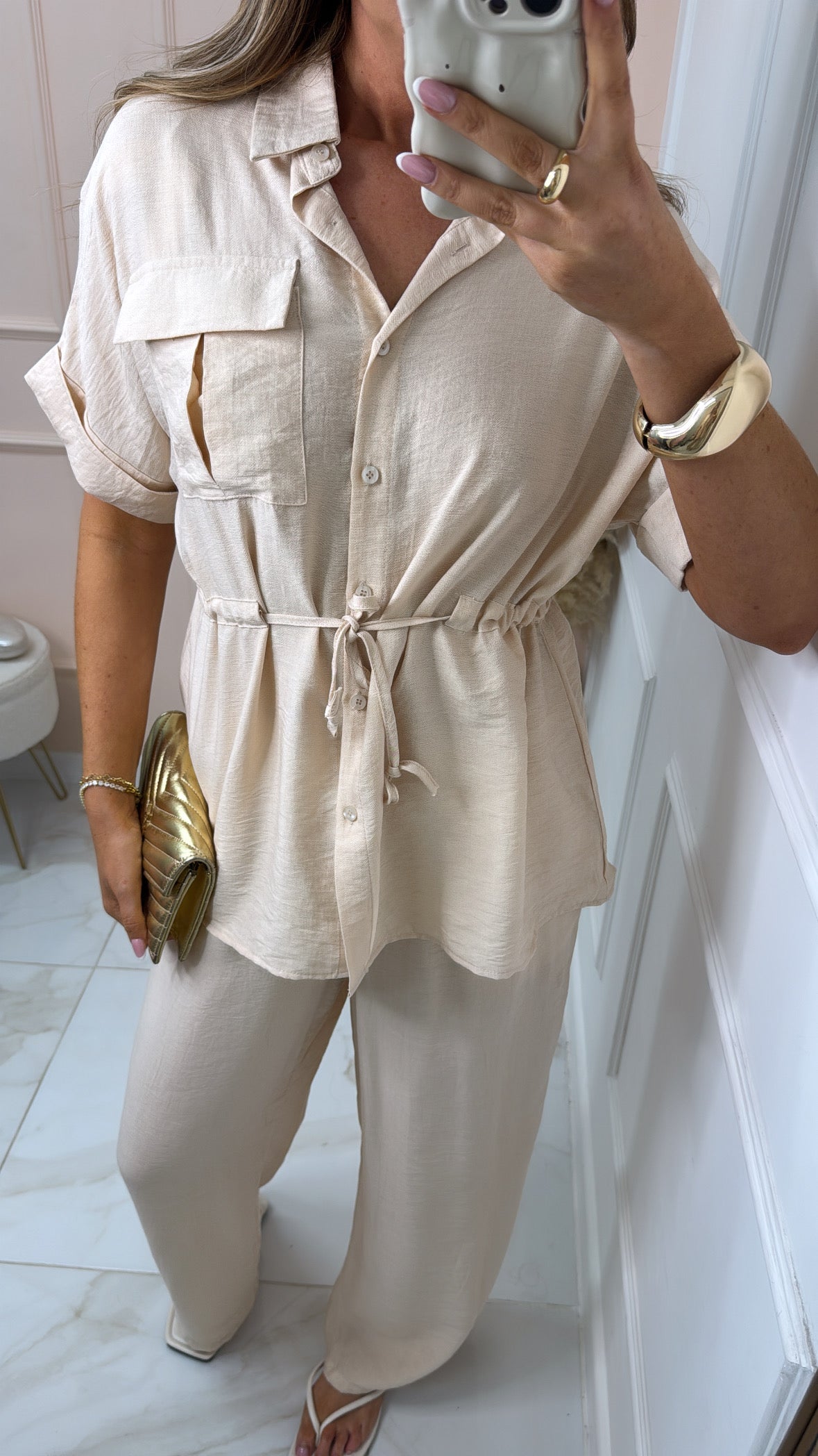 ESME beige cinched utility trouser set