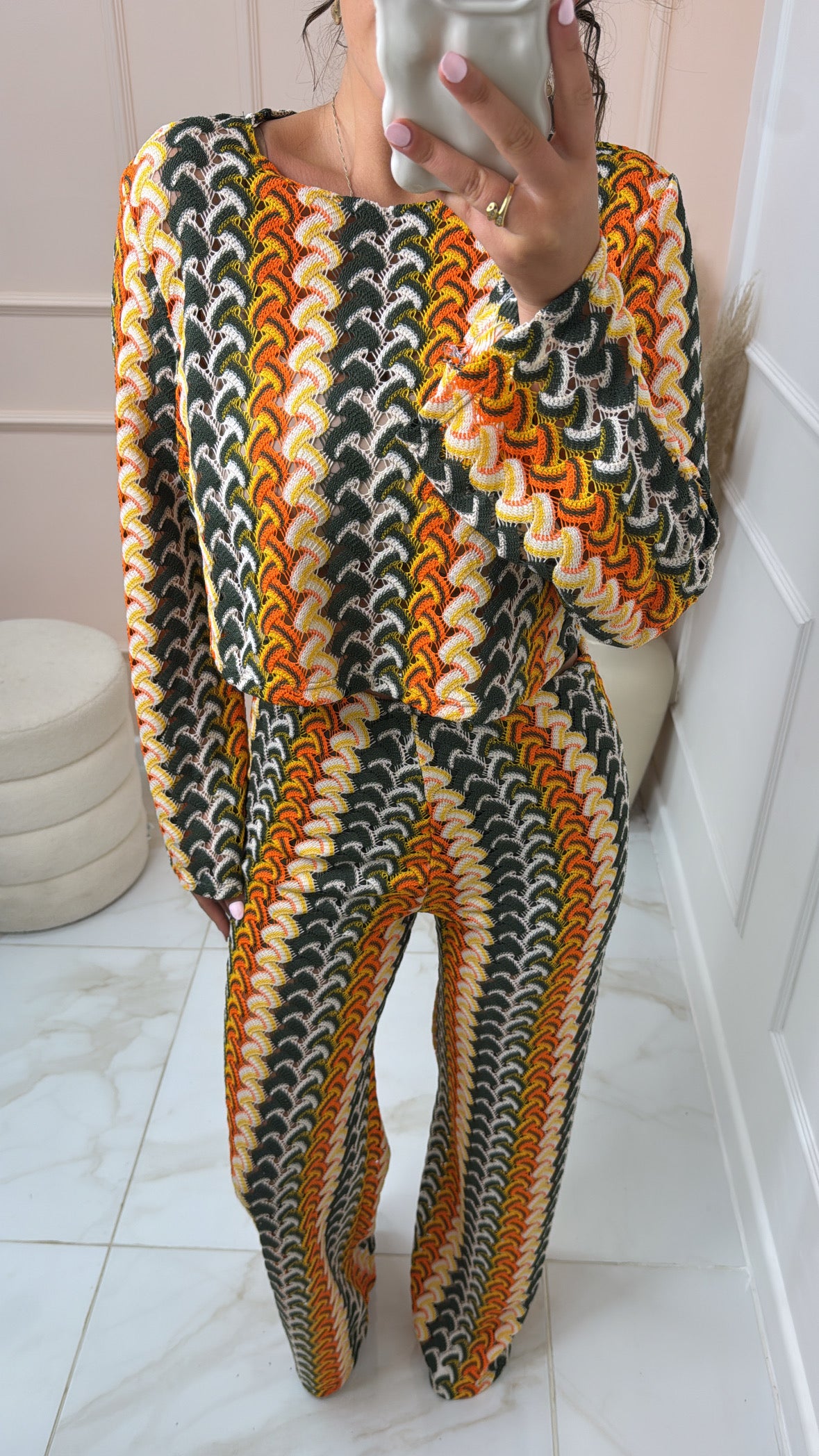 LIBBY orange crochet zig zag flared set