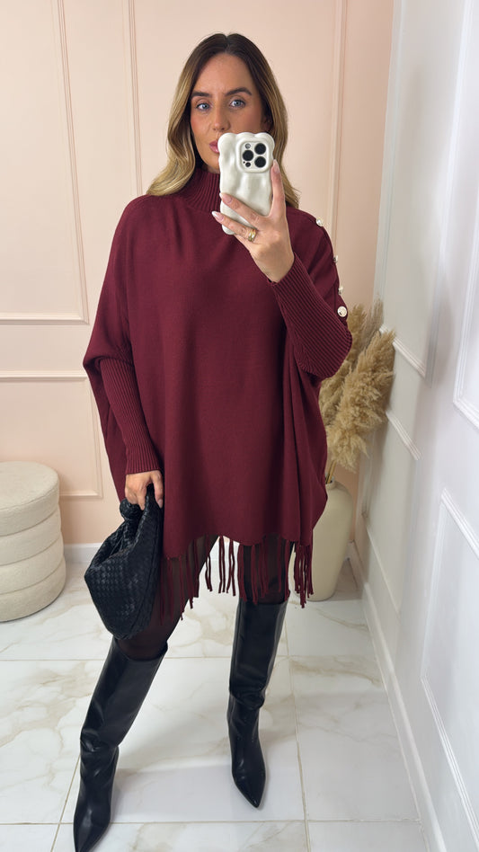 MERCY wine fine knit fringed jumper