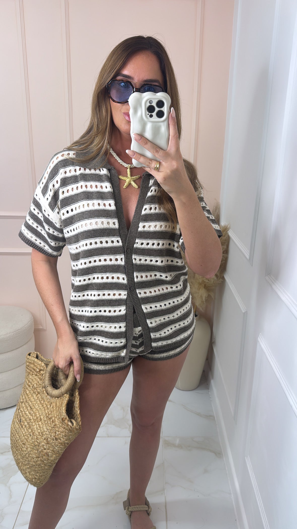 HELENA mocha crochet short set