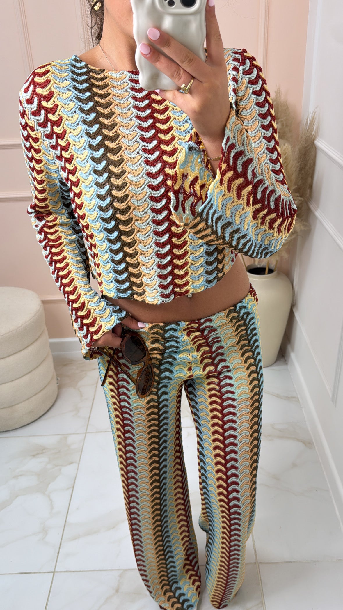 LIBBY red crochet zig zag flared set