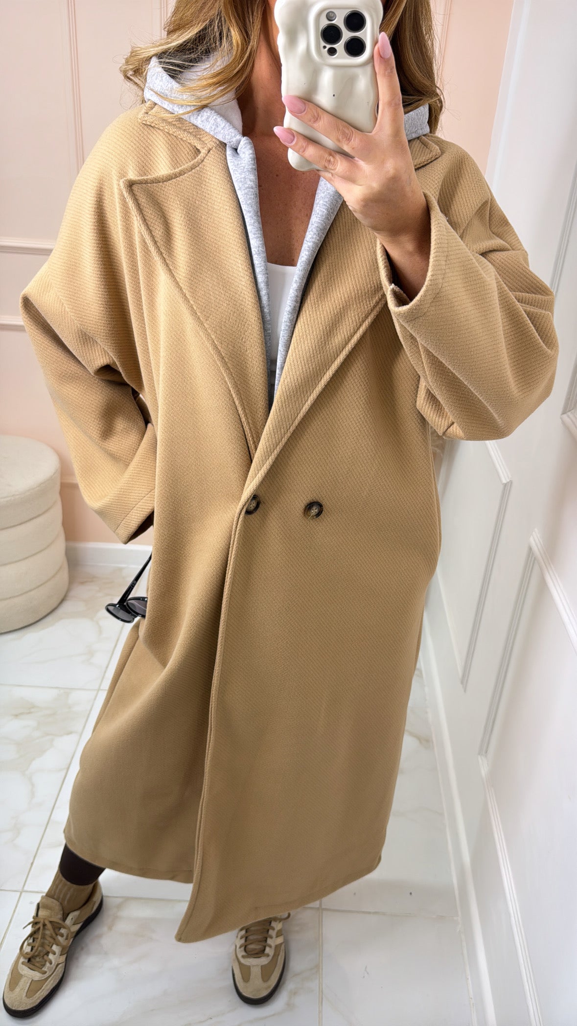 SCARLETT beige hooded duster coat