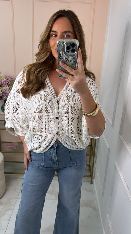 LUCIA white crochet cardigan
