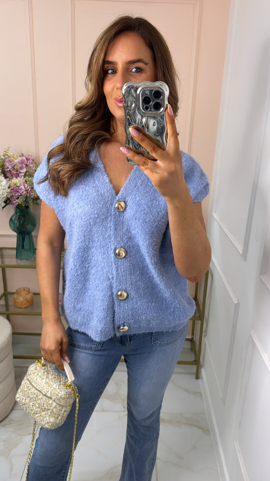 KYLIE powder blue button front knitted tank