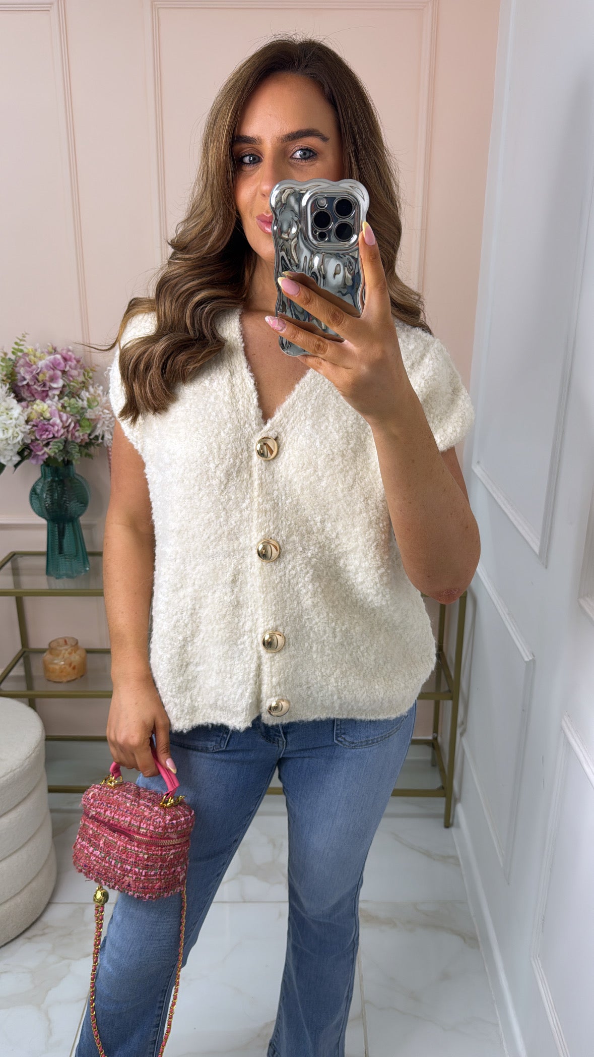 KYLIE beige button front knitted tank