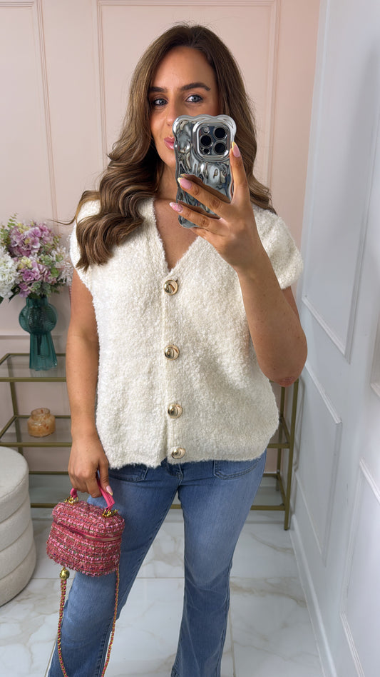 KYLIE beige button front knitted tank