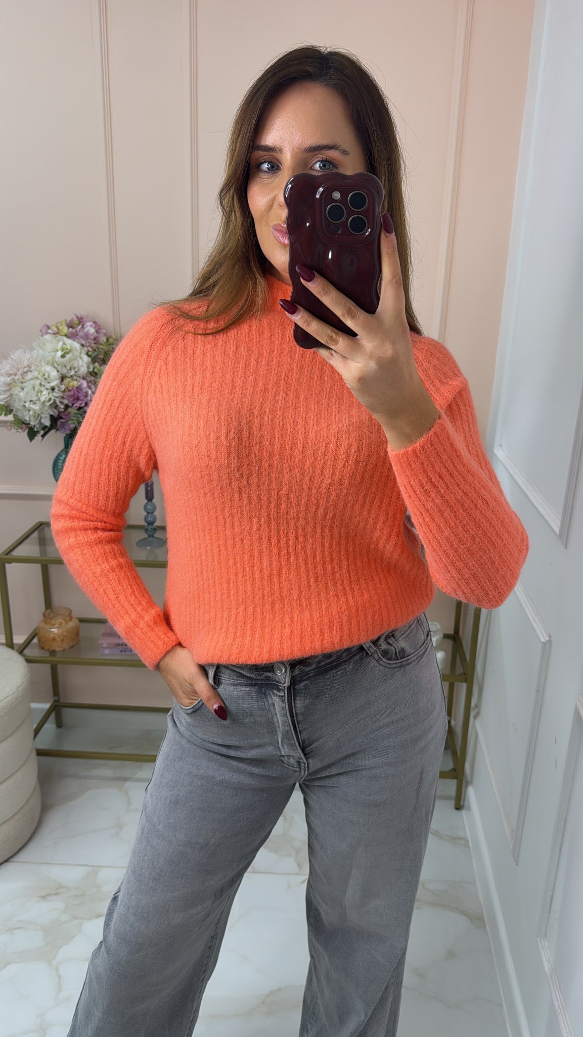 AVA coral ribbed soft knit jumper