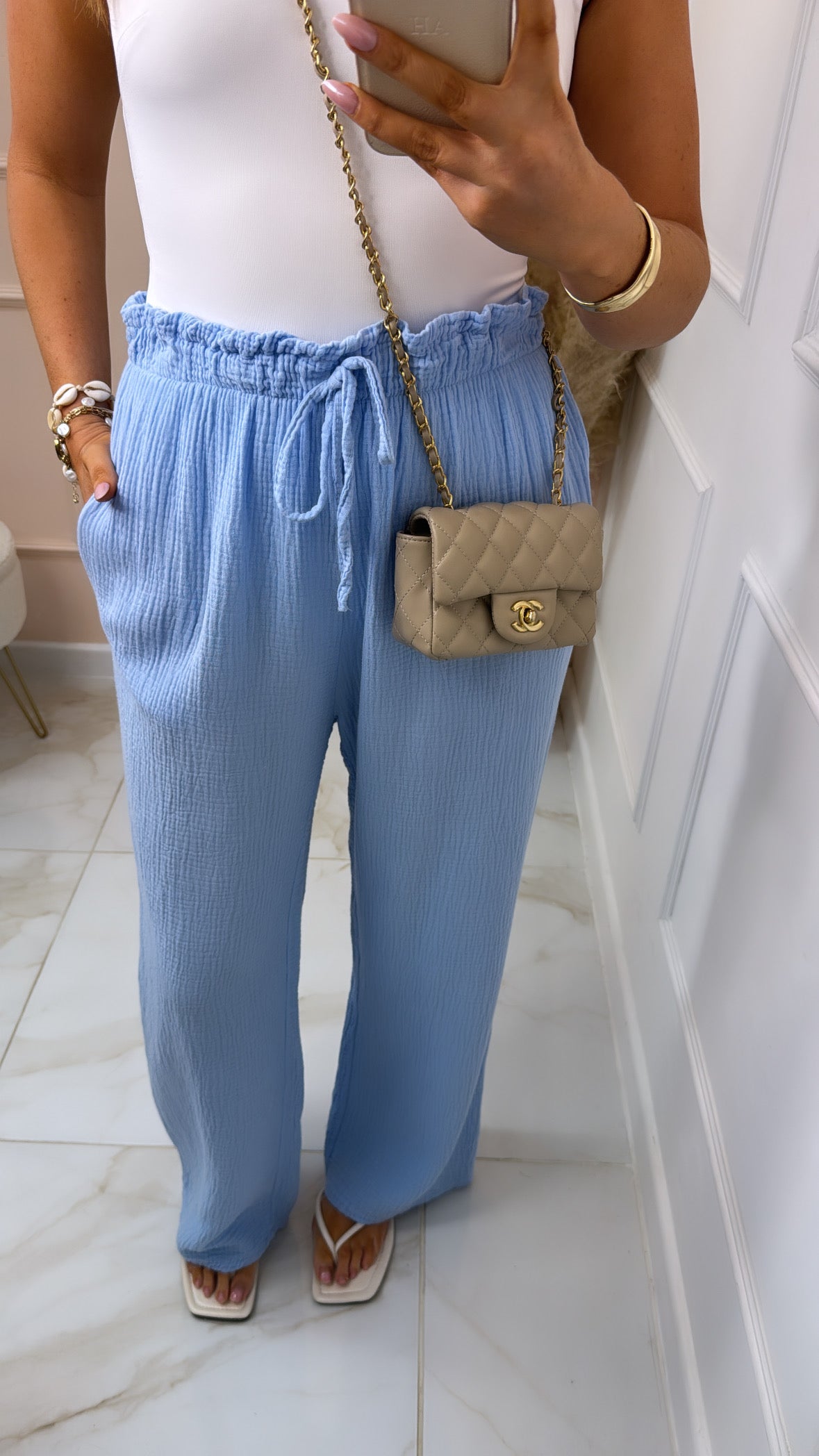CASSIE blue cheesecloth floaty trousers
