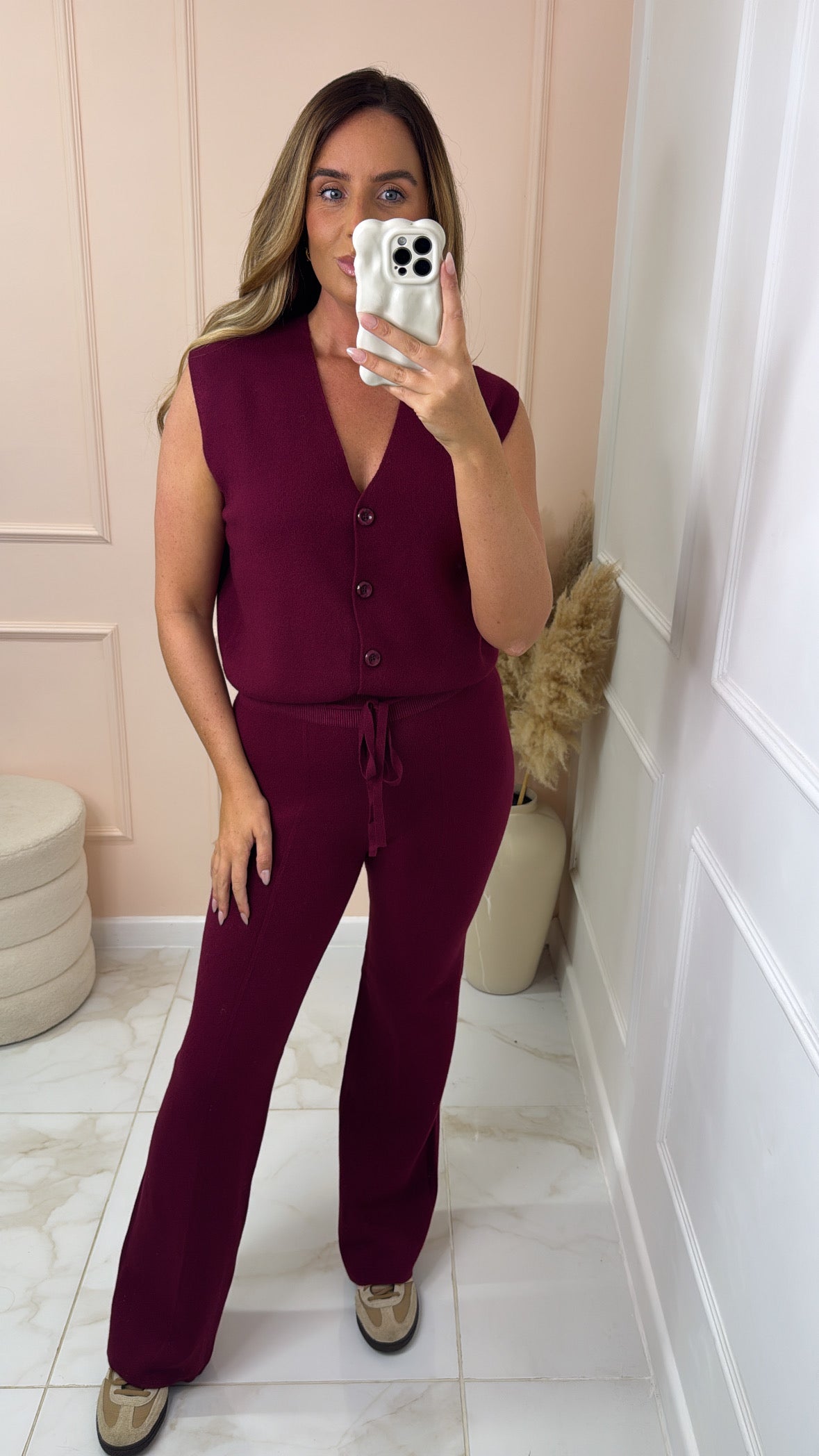 SOPHIA burgundy button fine knit lounge set
