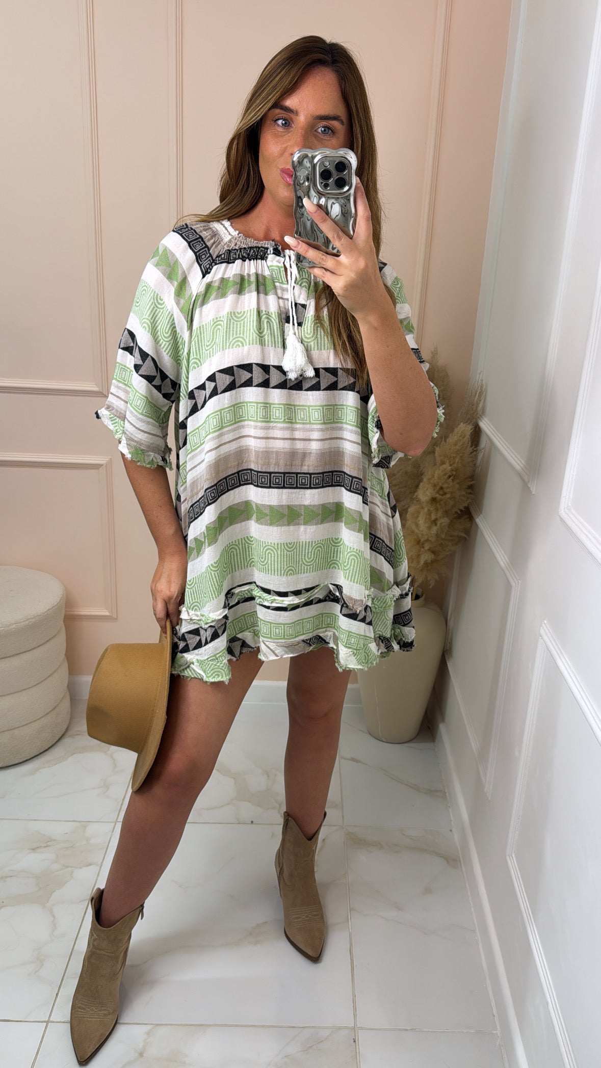 MINA black & green embroidered smock dress