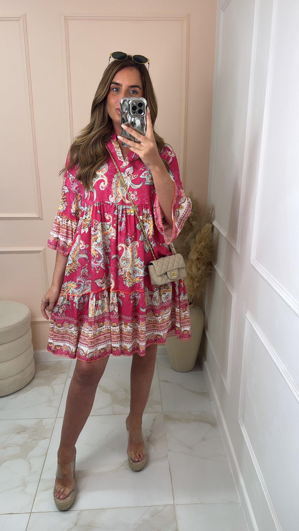 GLORIA fuchsia paisley smock dress