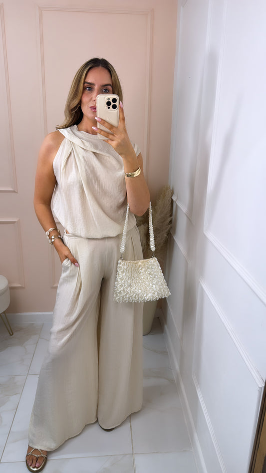 MAEVE beige gathered detail trouser set