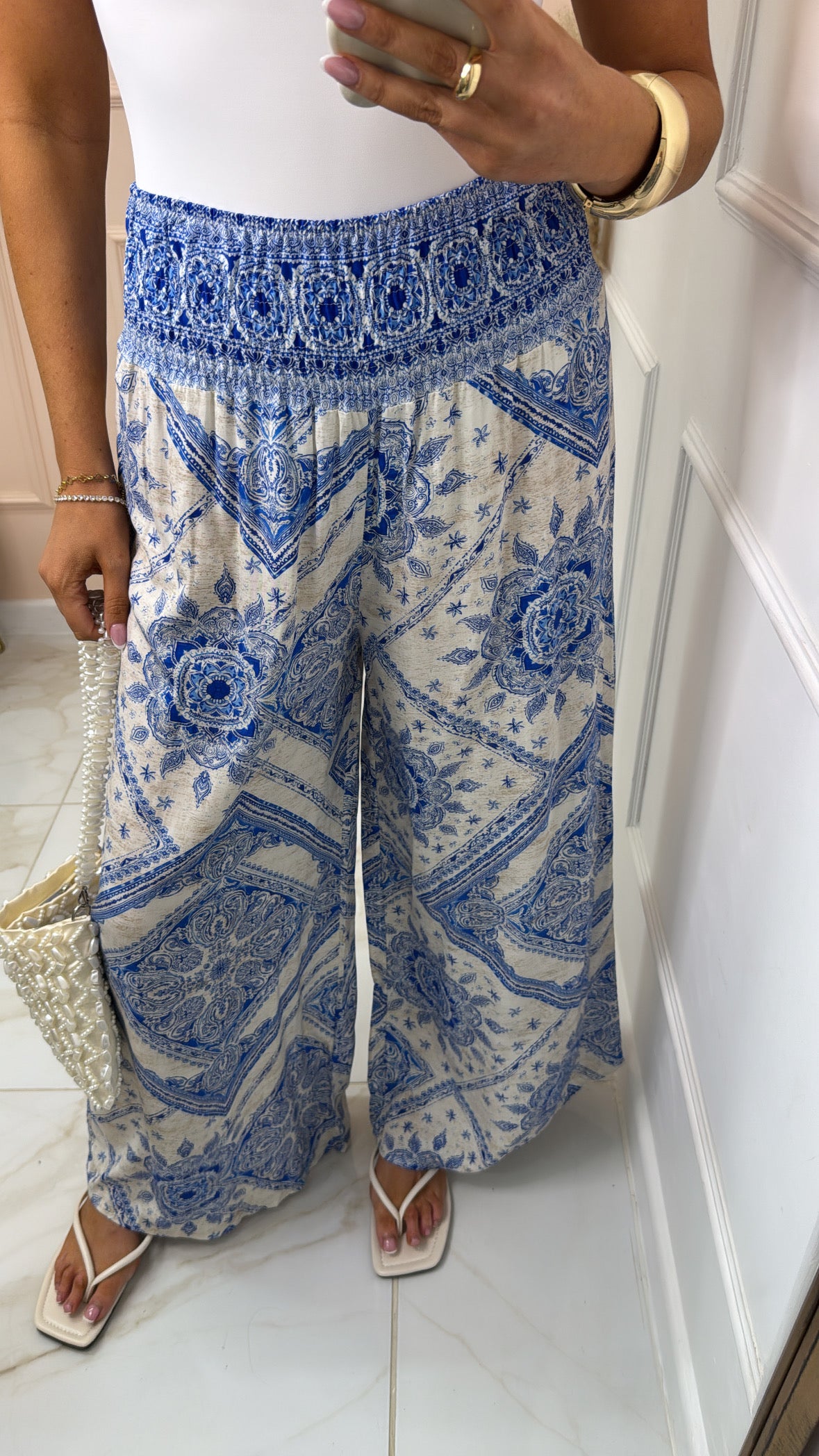 ORLA blue paisley wide leg trousers