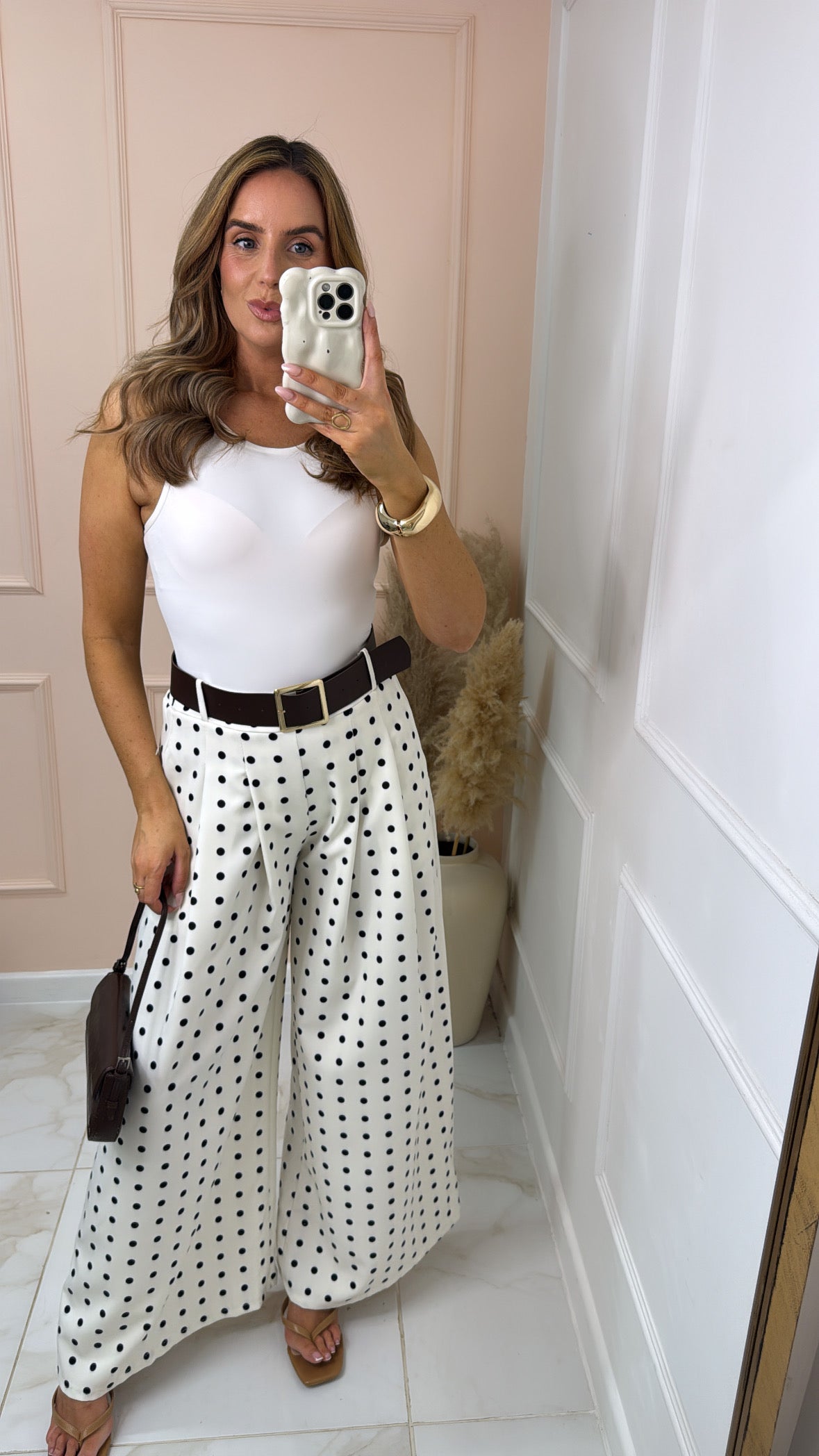 SIENNA cream polka dot wide leg trousers