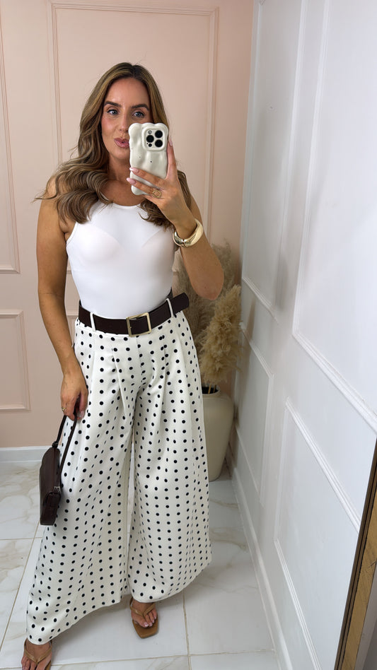 SIENNA cream polka dot wide leg trousers