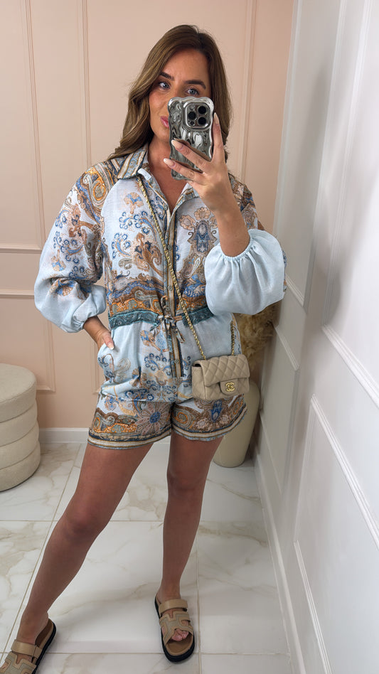 LOTTIE blue paisley drawstring playsuit