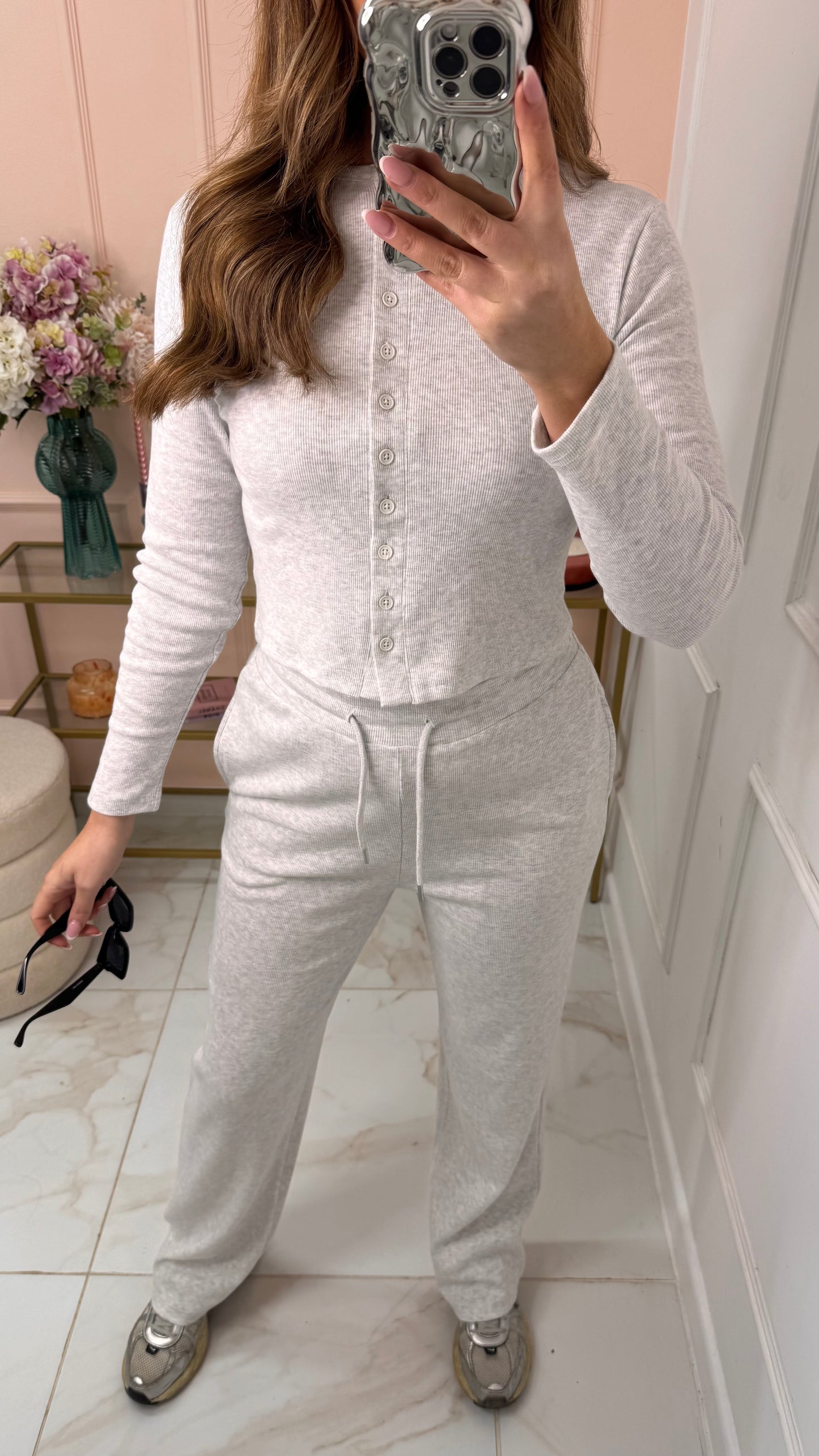 MAE grey marl button lounge set