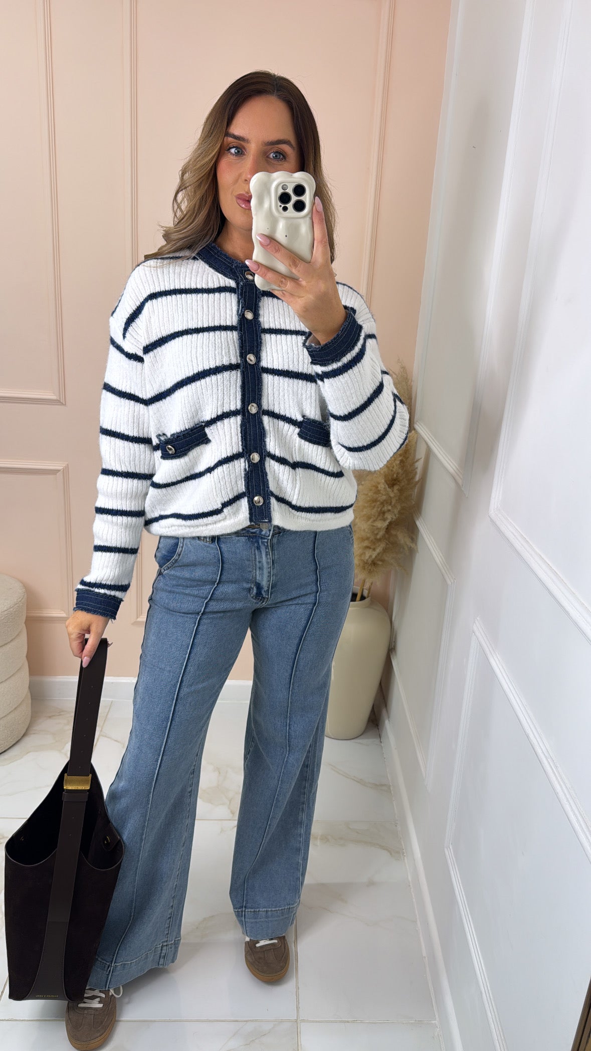 CINDY light wash front seam wide leg jeans
