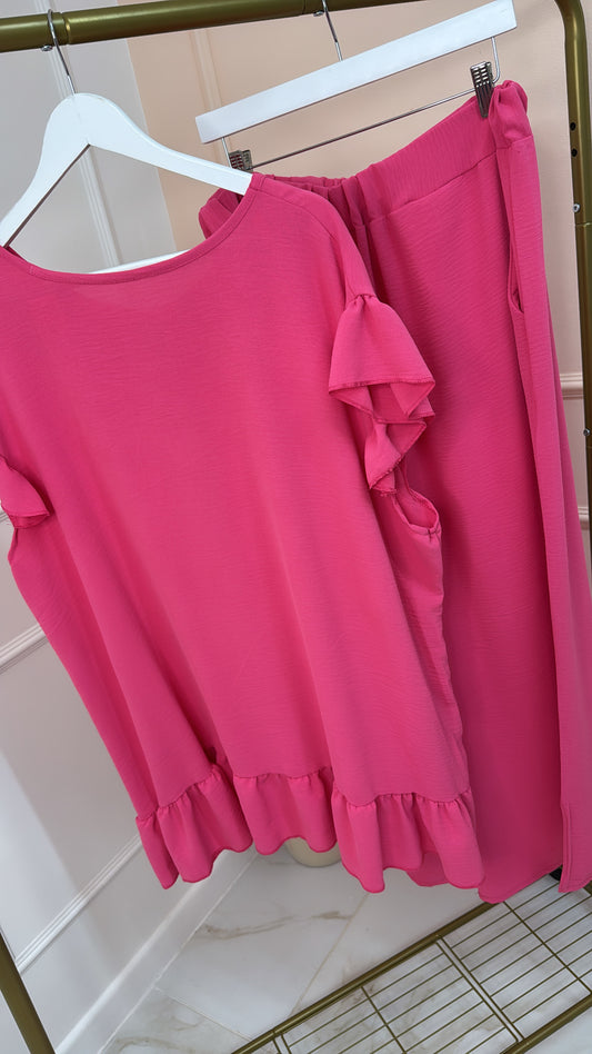 NORA hot pink back button trouser set