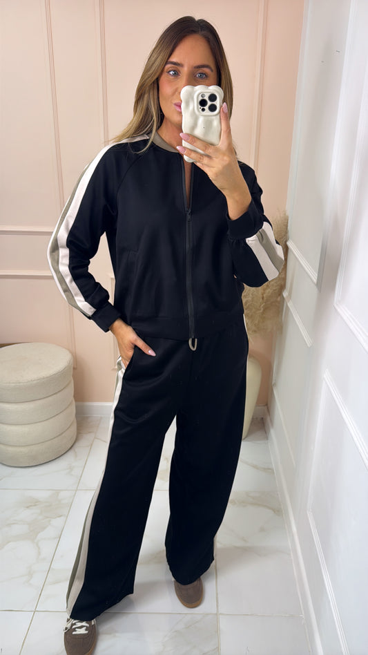 GIANA black side stripe bomber lounge set