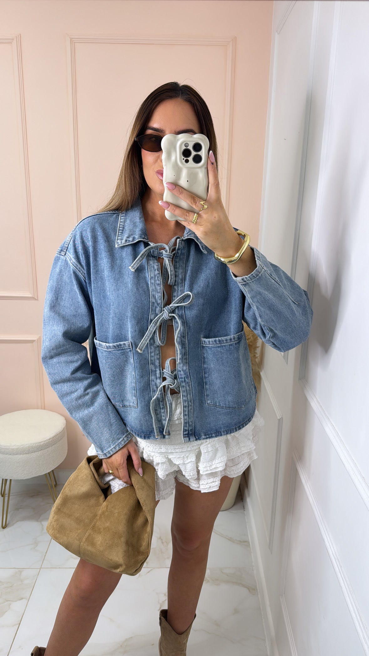 NEAVE denim tie front boxy jacket
