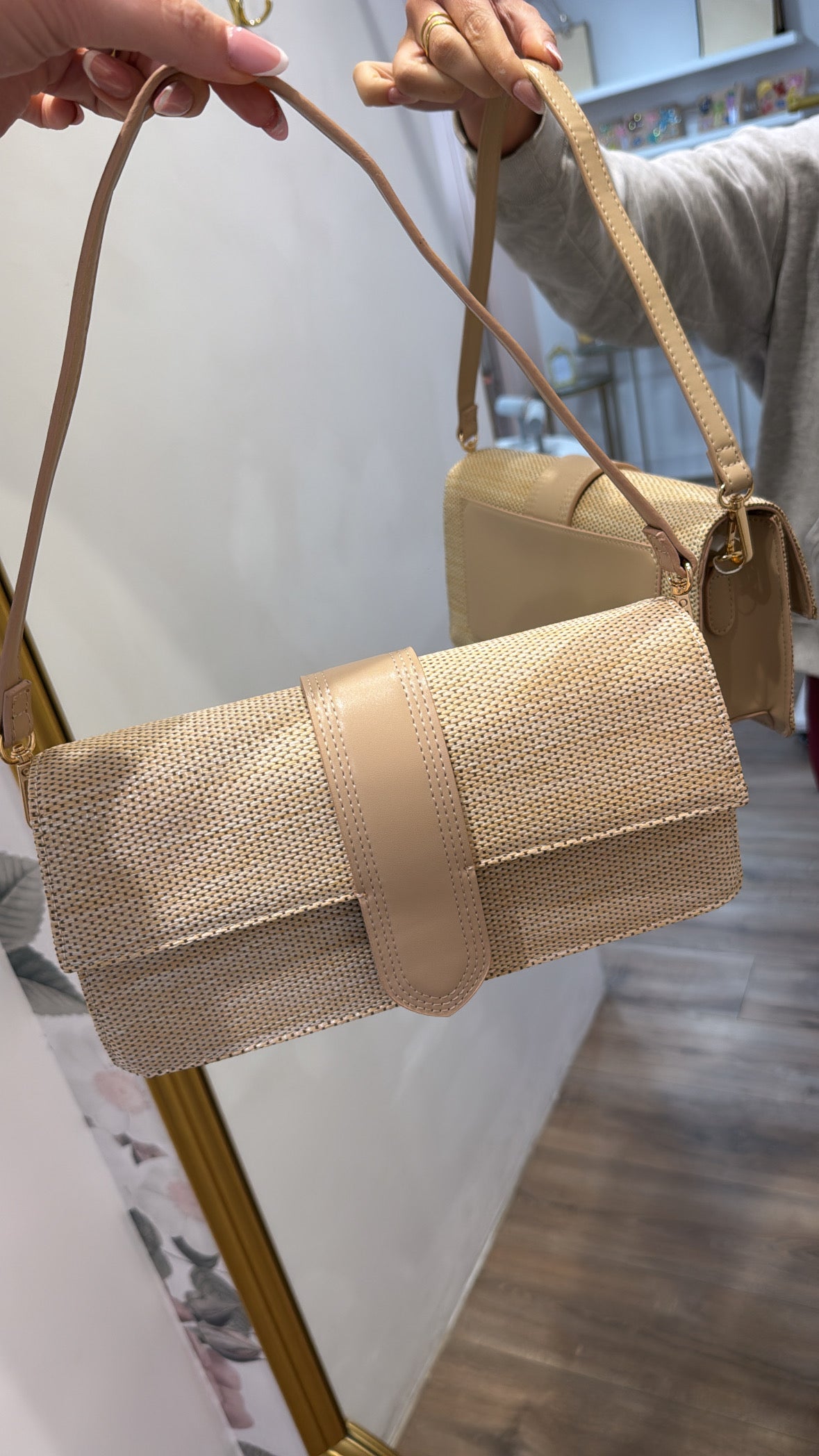 JAMIE beige fold over bag