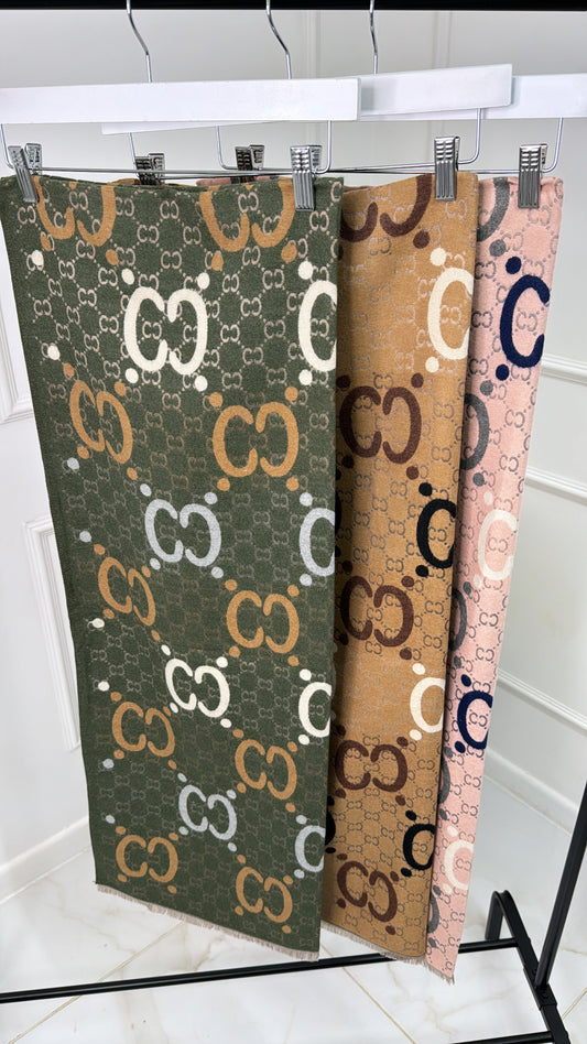 NADINE khaki printed motif scarf