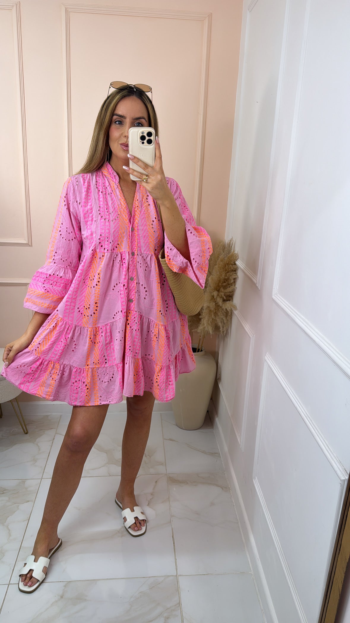 SADIE pink broderie anglaise smock dress
