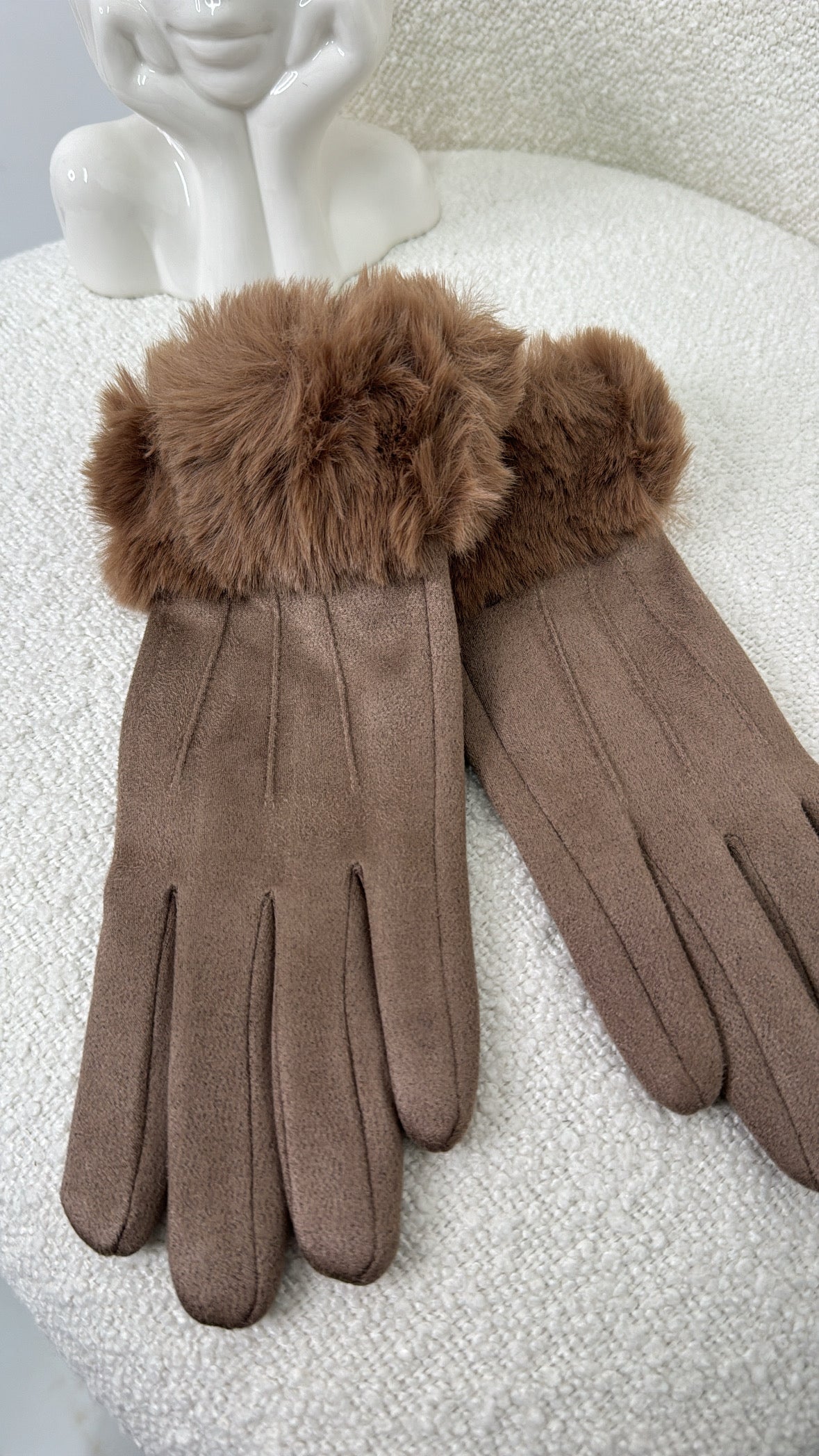 HOLLIE taupe suedette faux fur gloves