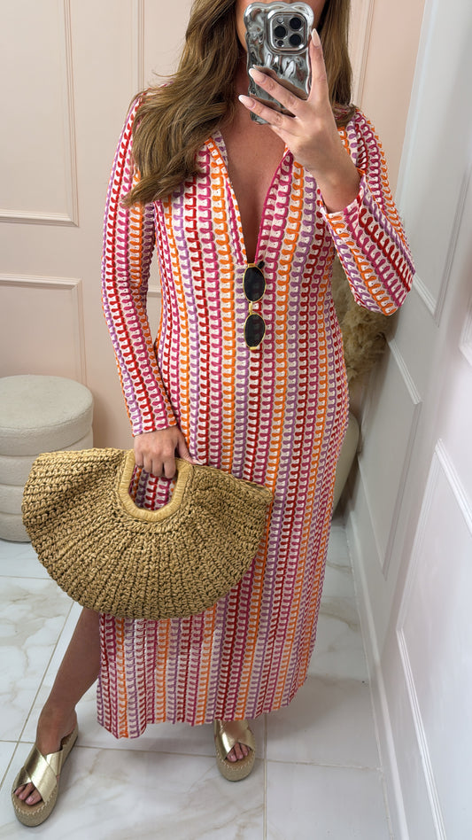 PALMA pink crochet beach cover up