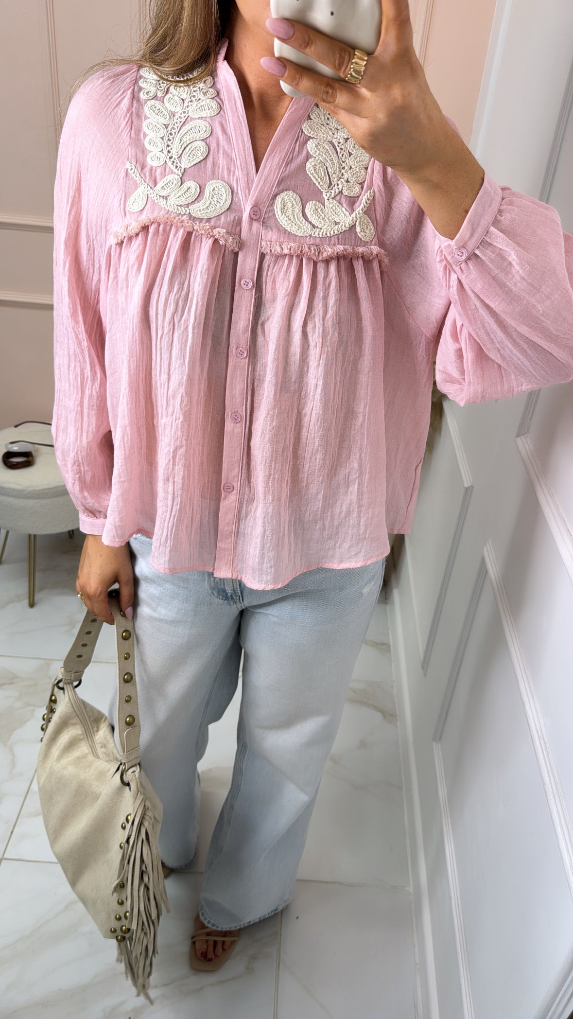 PENELOPE pink embroidered linen blouse