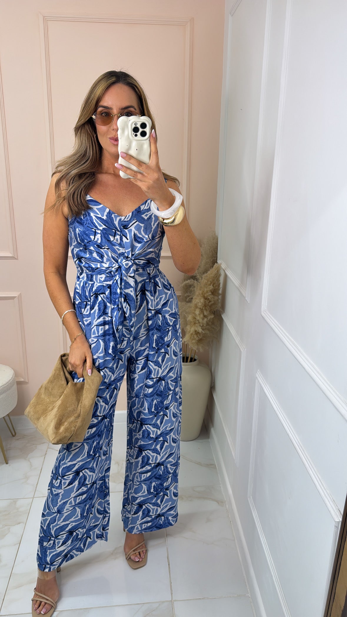FRANKIE blue floral tie detail jumpsuit