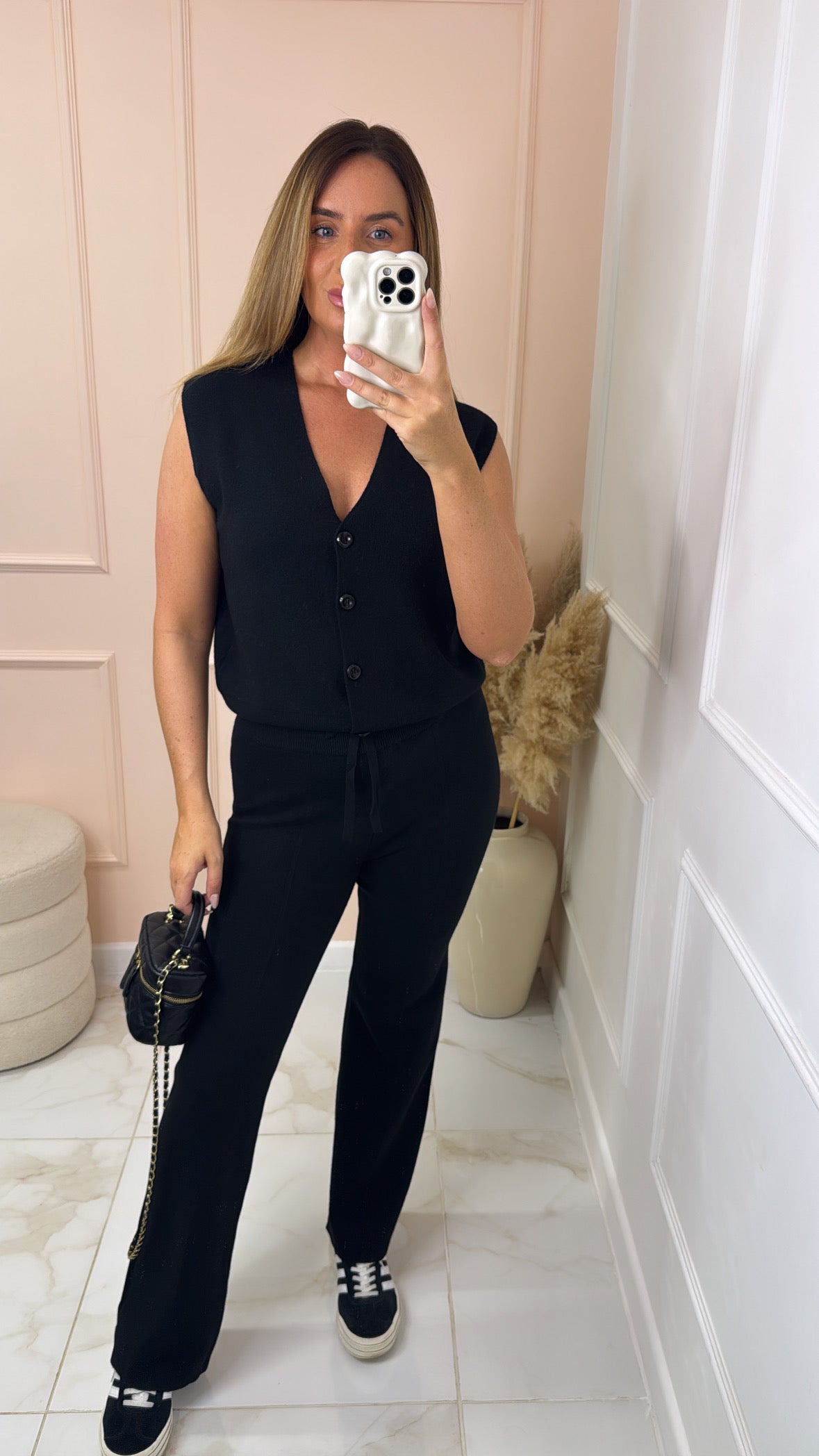 SOPHIA black button fine knit lounge set
