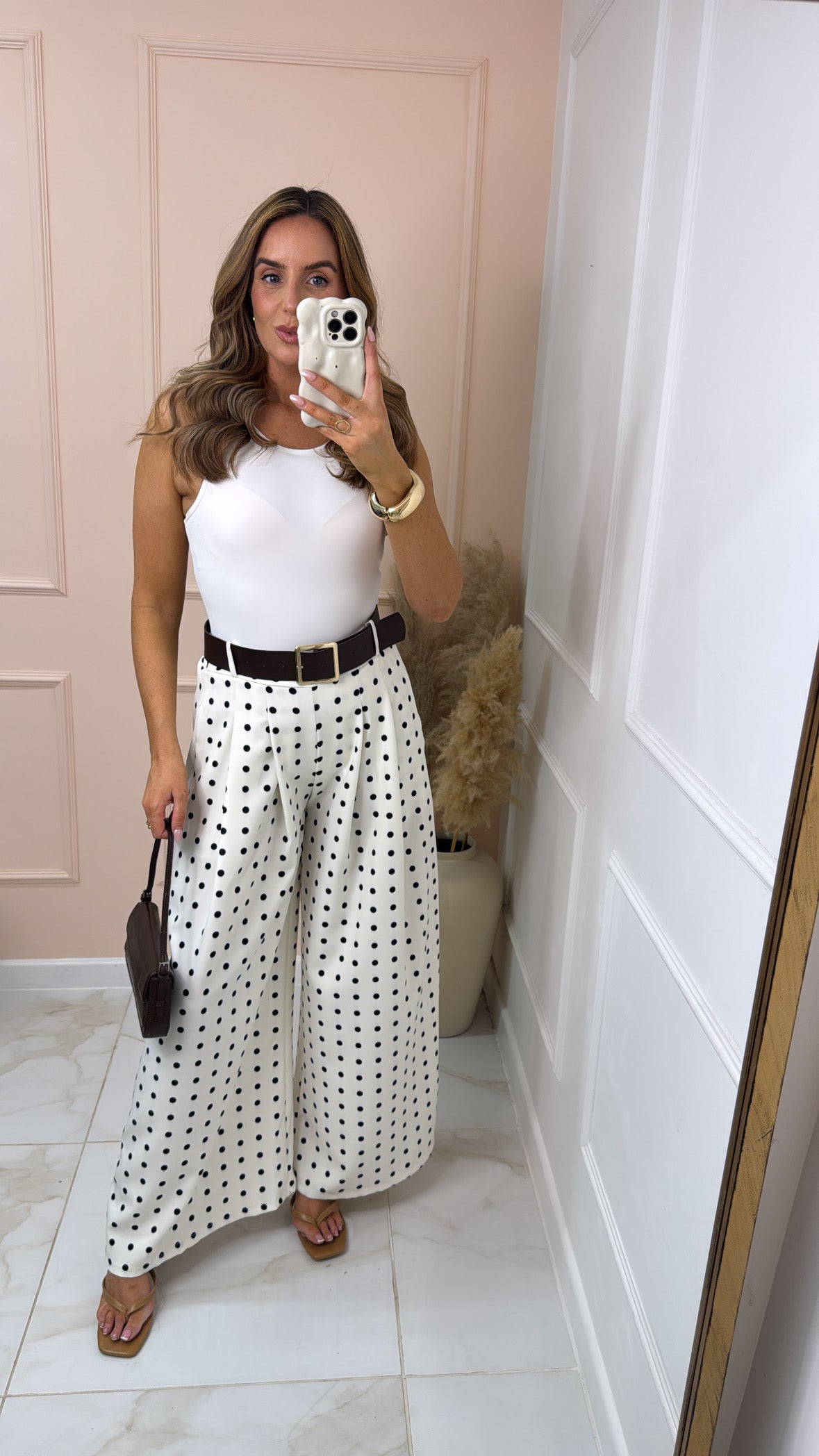 SIENNA cream polka dot wide leg trousers