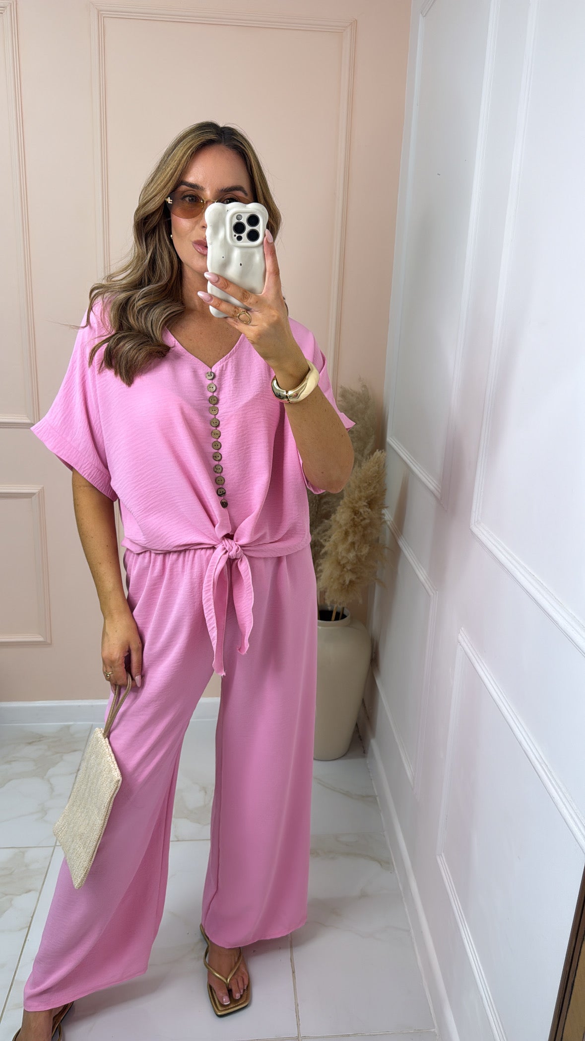 PENELOPE pink tie front trouser set