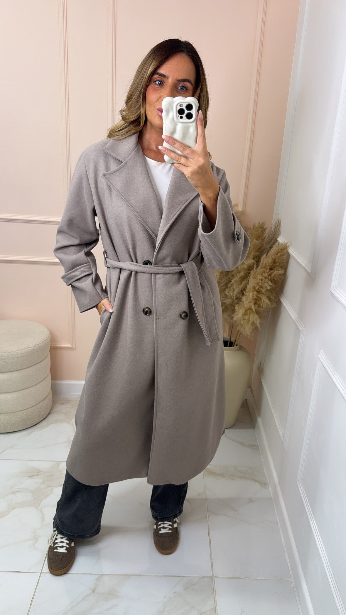 MORGAN taupe collar belted trench coat