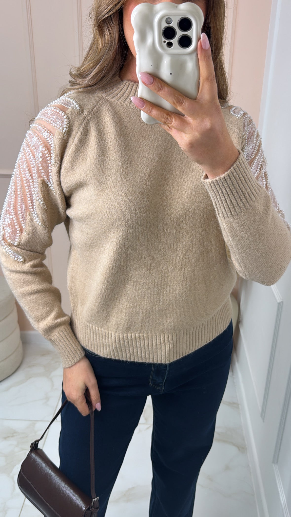 MELISSA beige embellished soft knit jumper