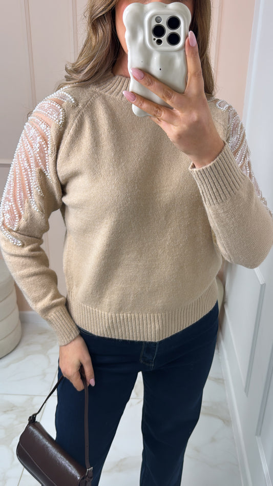 MELISSA beige embellished soft knit jumper