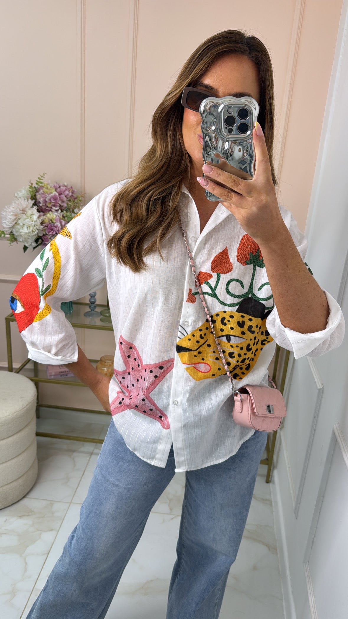 MATILDA white cheetah printed shirt
