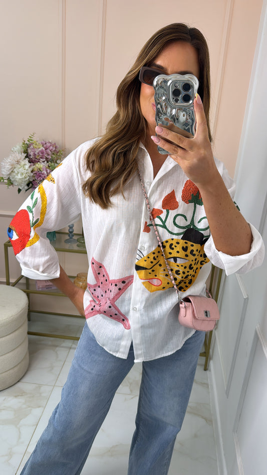 MATILDA white cheetah printed shirt