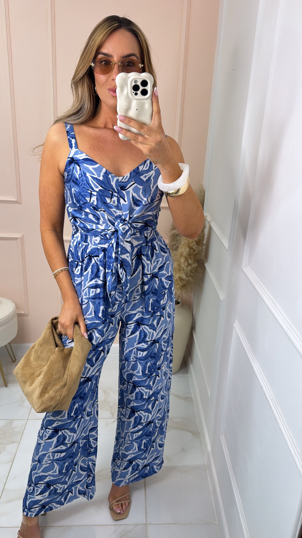FRANKIE blue floral tie detail jumpsuit