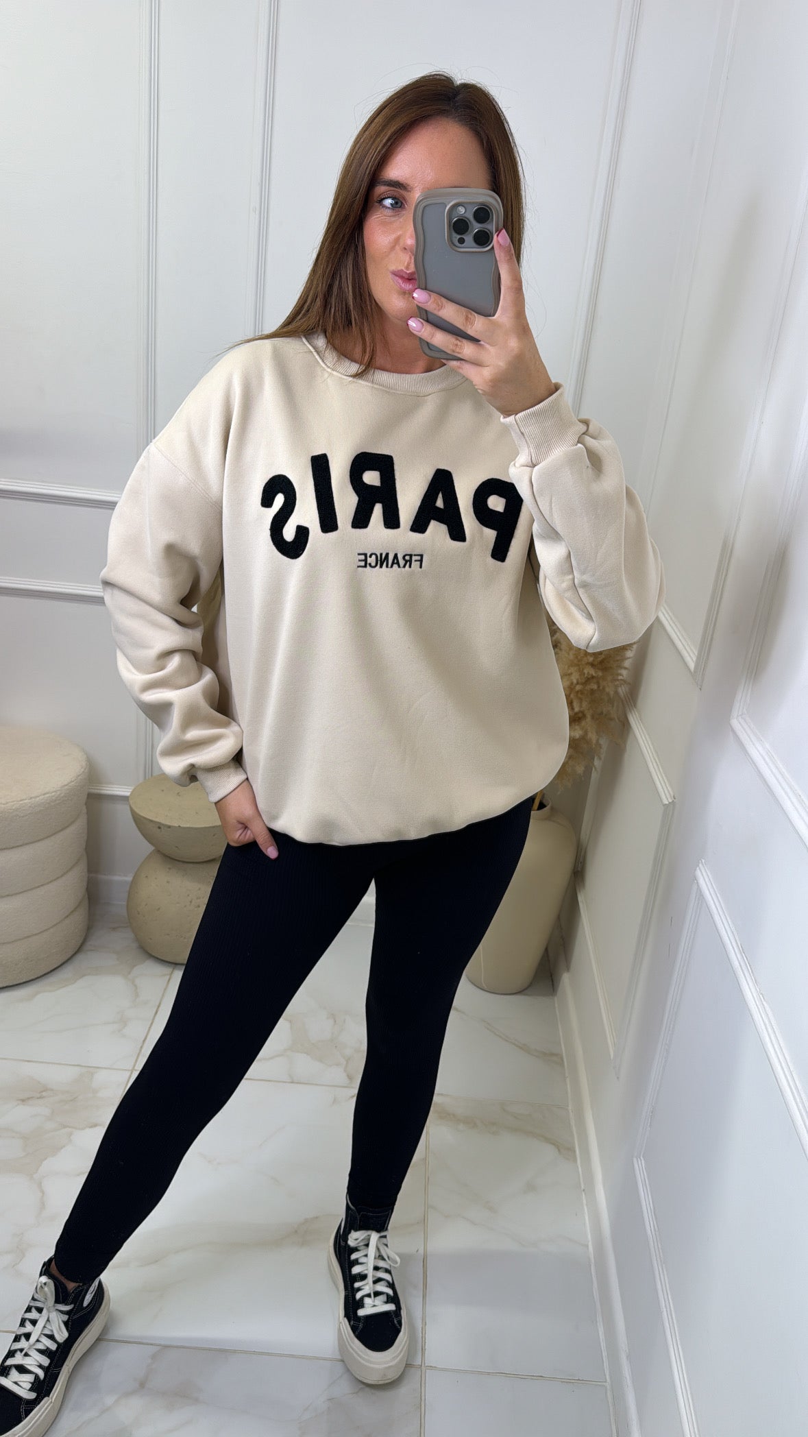 PARIS beige embossed sweatshirt