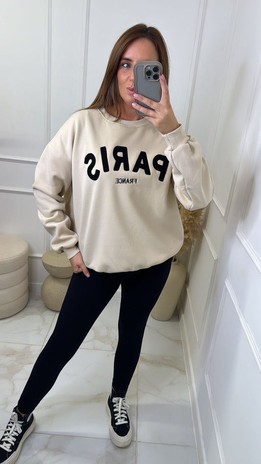 PARIS beige embossed sweatshirt