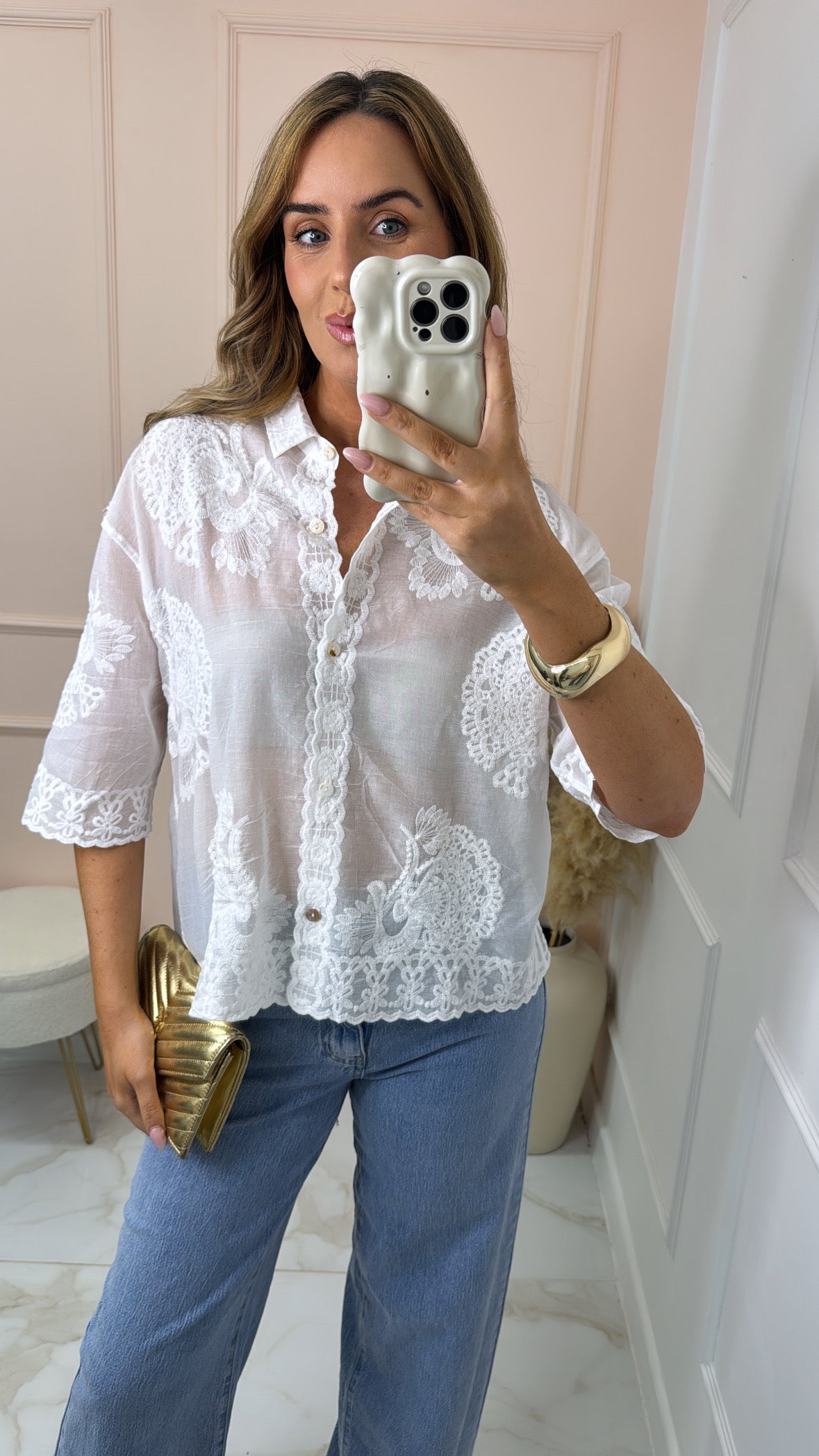 ELIZA white embroidered blouse