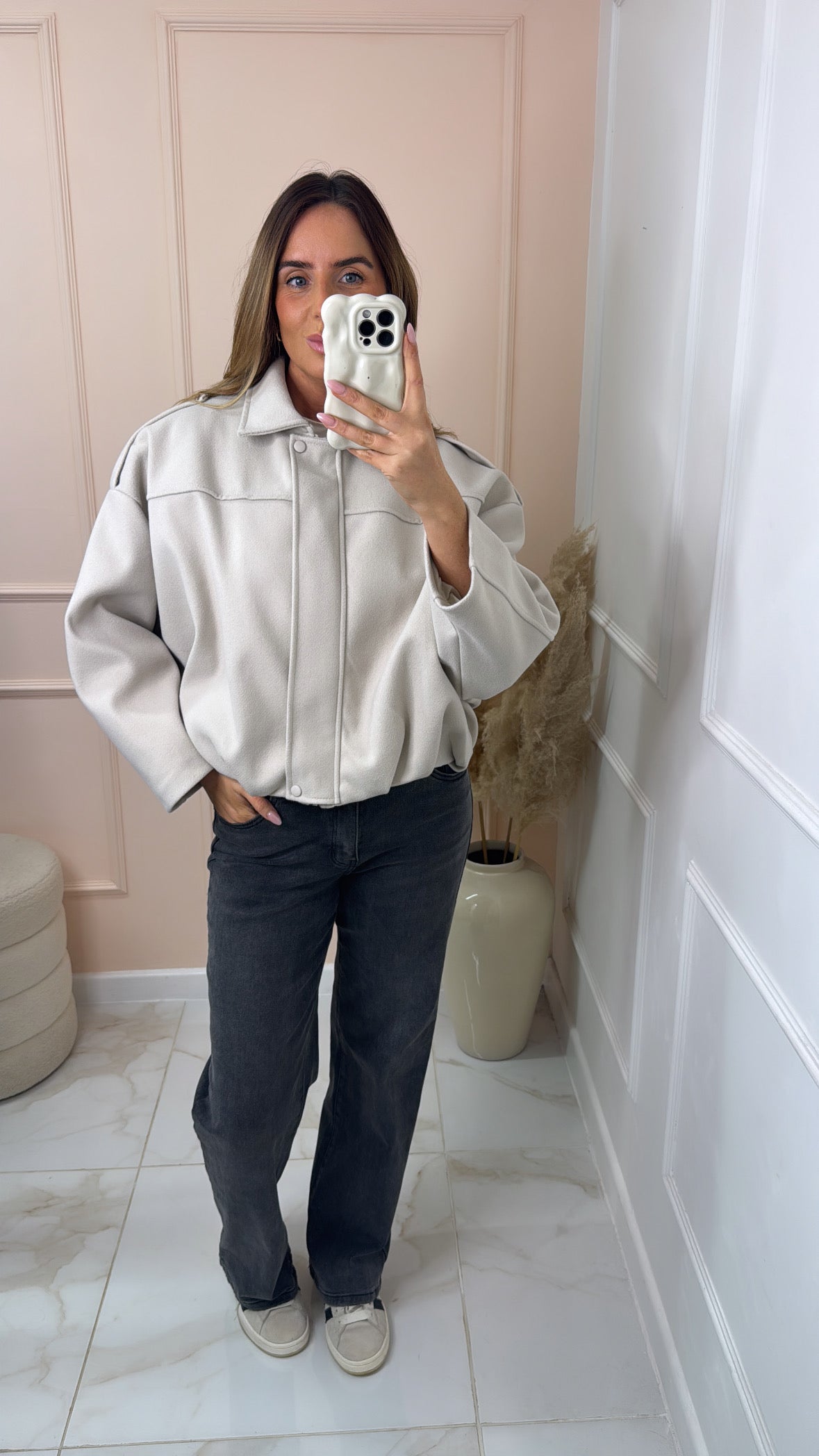 NALA cream boxy bomber jacket