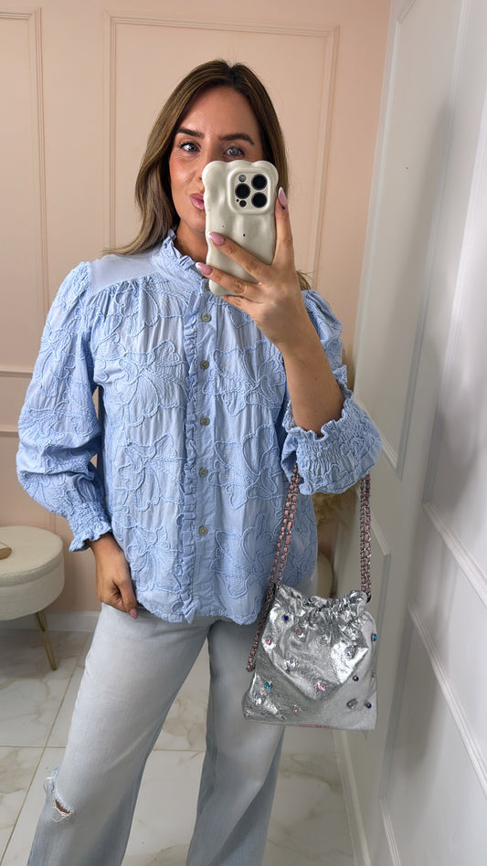 BLOSSOM blue embroidered blouse